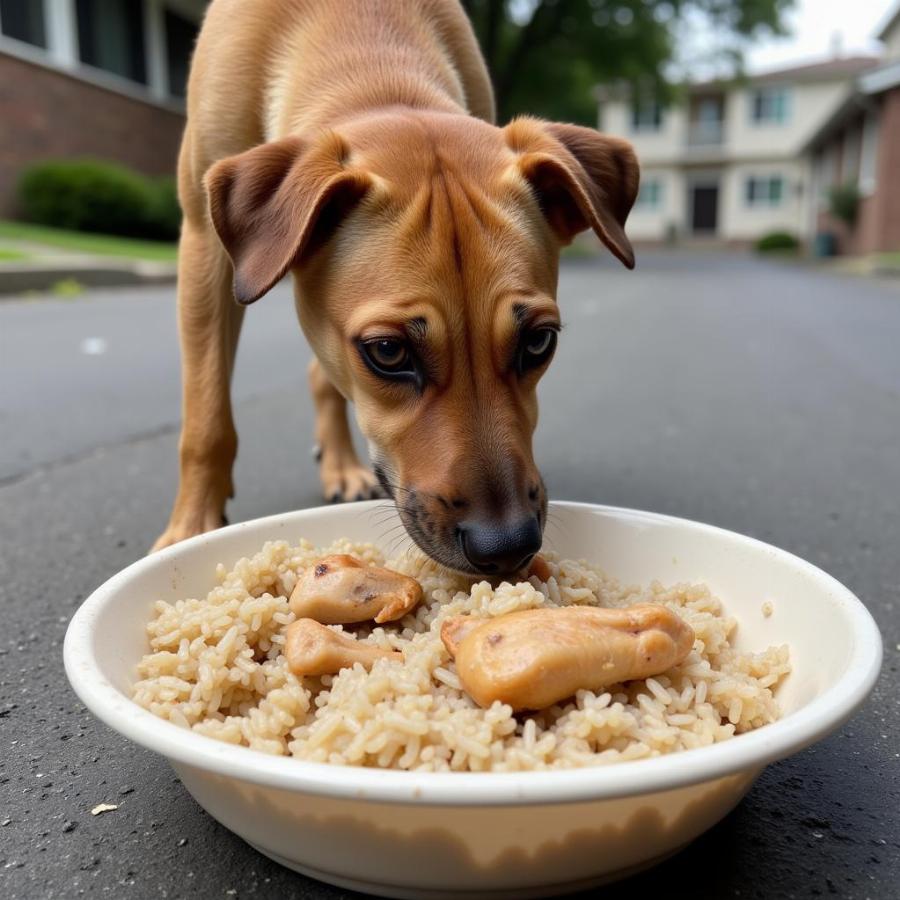 Stray Dog Eating Simple Food